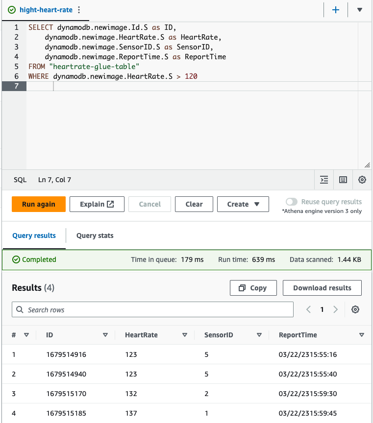 Screenshot of the AWS Athena query editor
