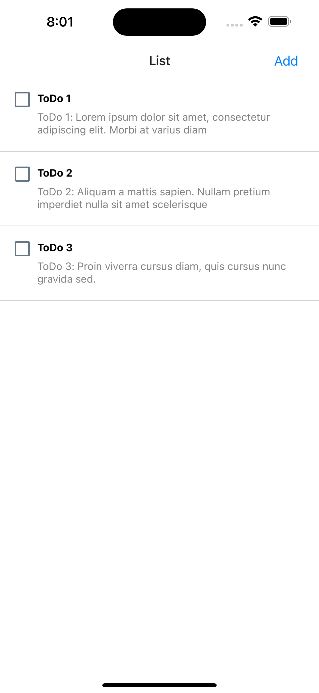 Screen of the ToDo List screen